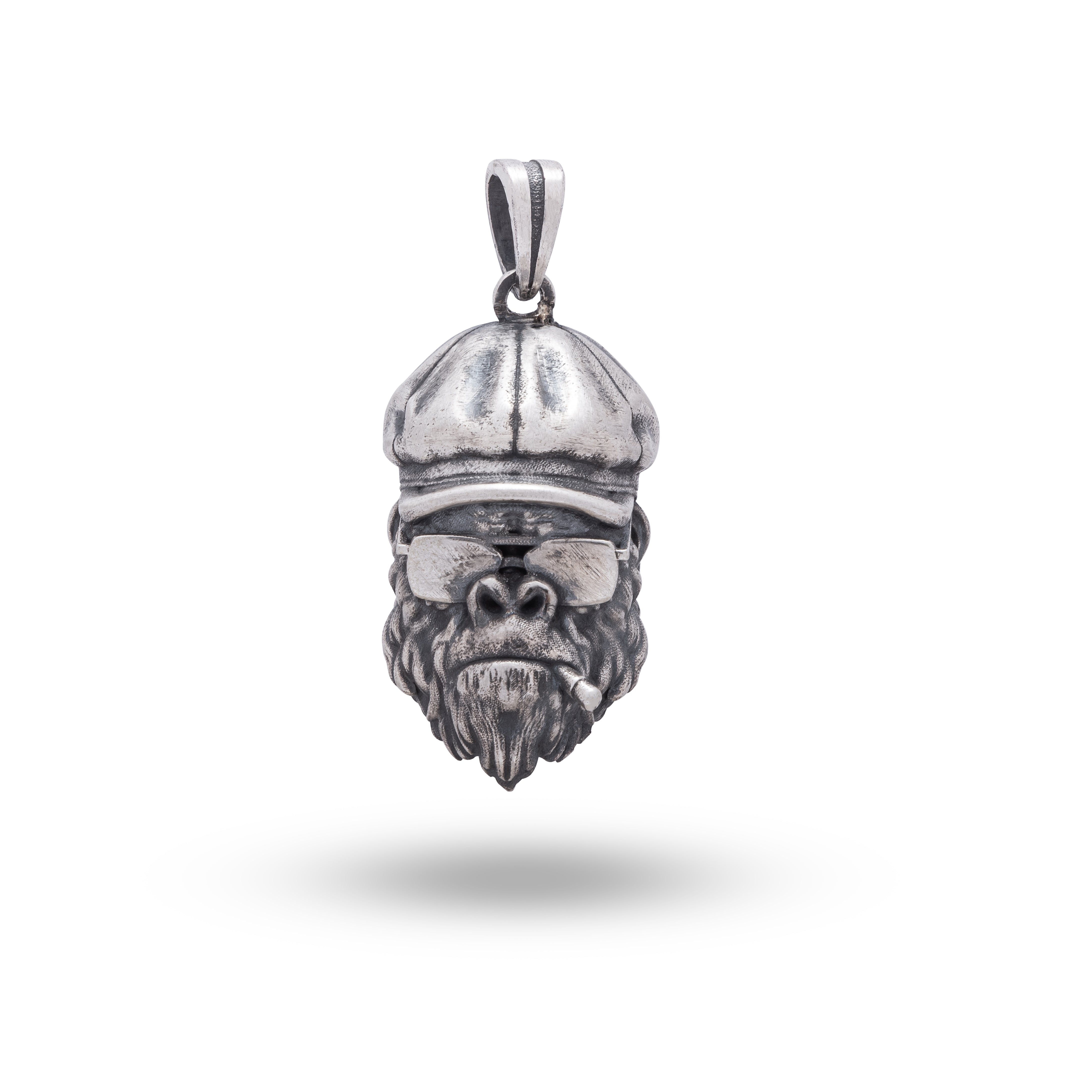 925 Sterling Silver Gangster Smoking Monkey Pendant showing intricate oxidized design