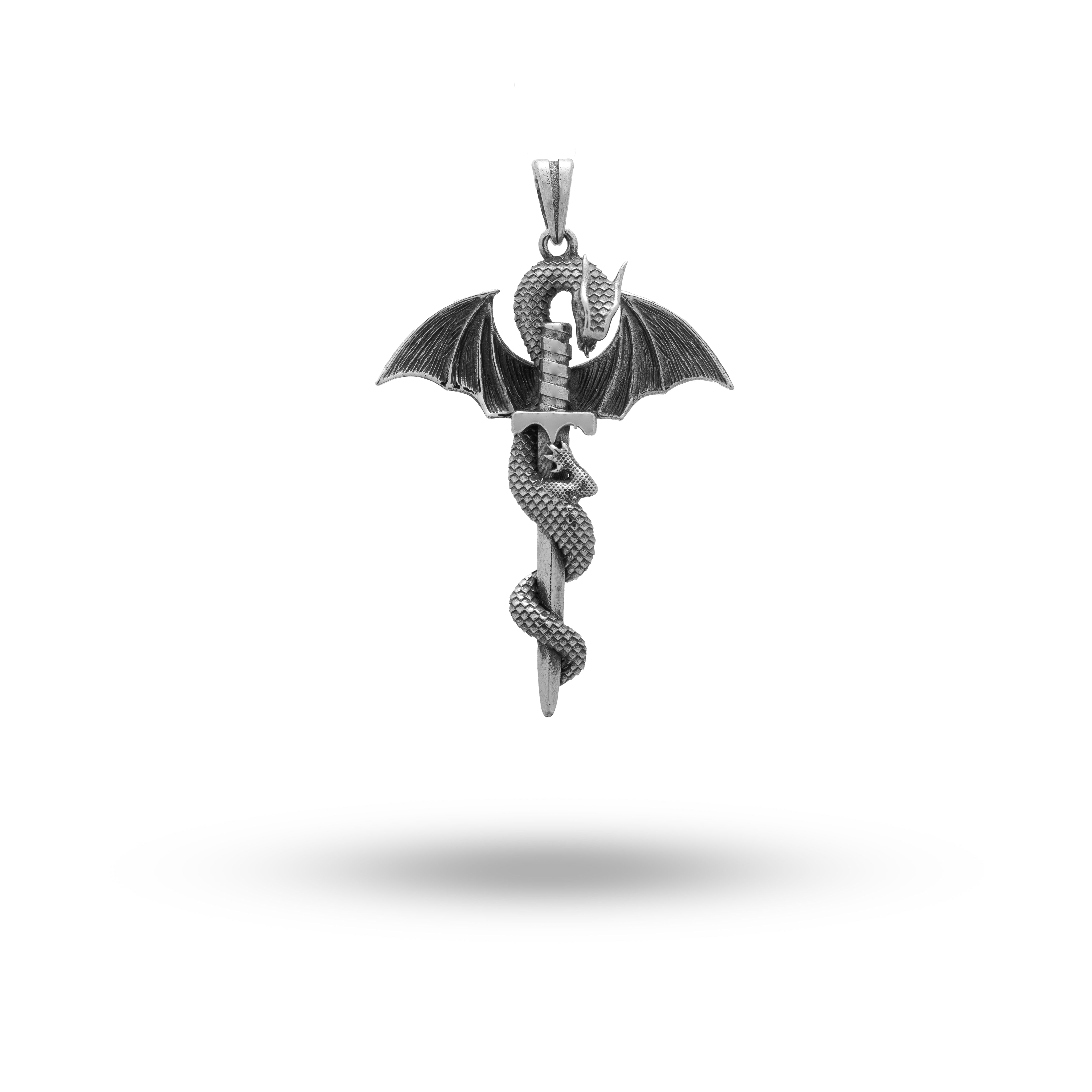 925 Sterling Silver Pendant with Dragon Sword Design by White Lion Jewels