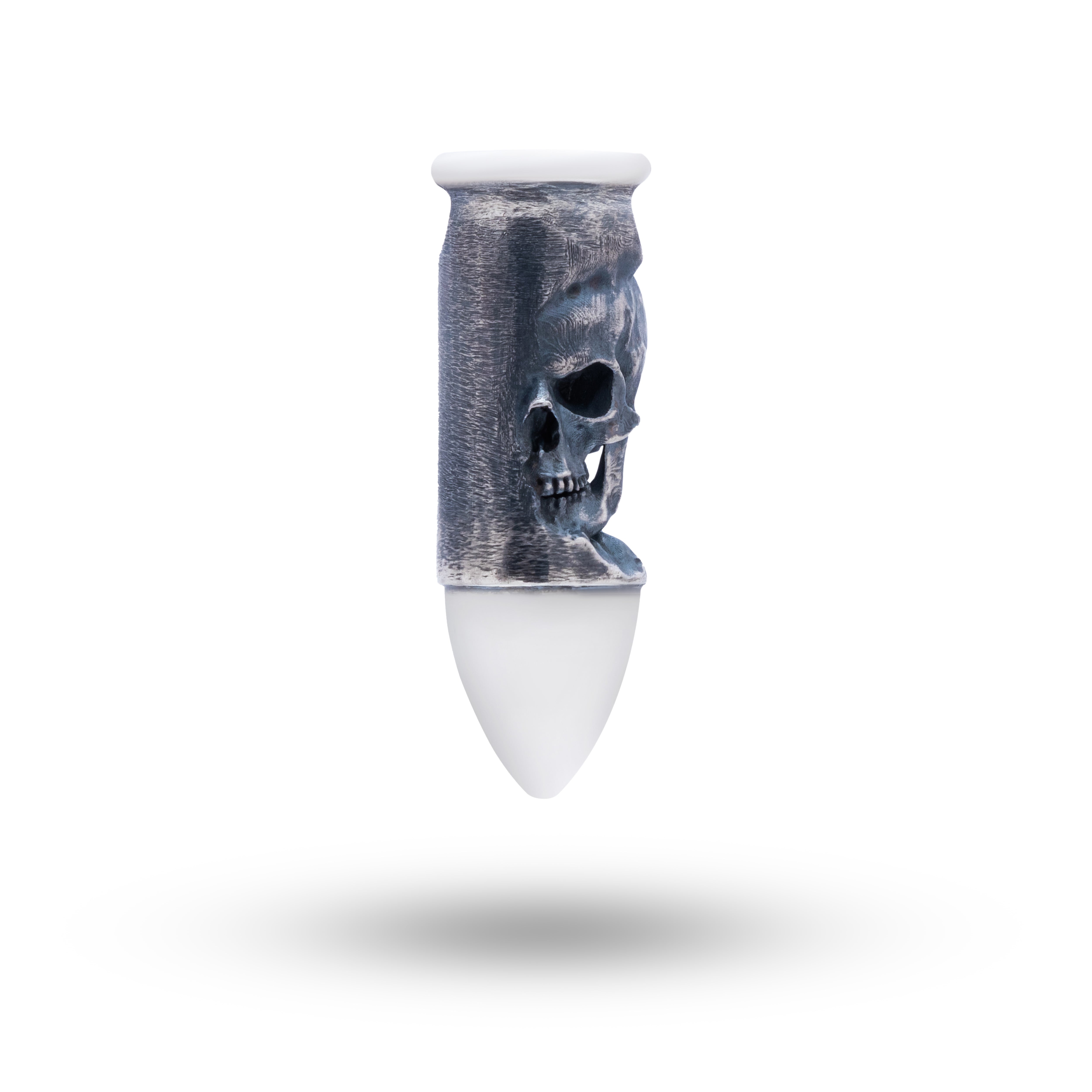 Front view of Gothic Skull 925 Sterling Silver Pendant featuring oxidized silver finish.