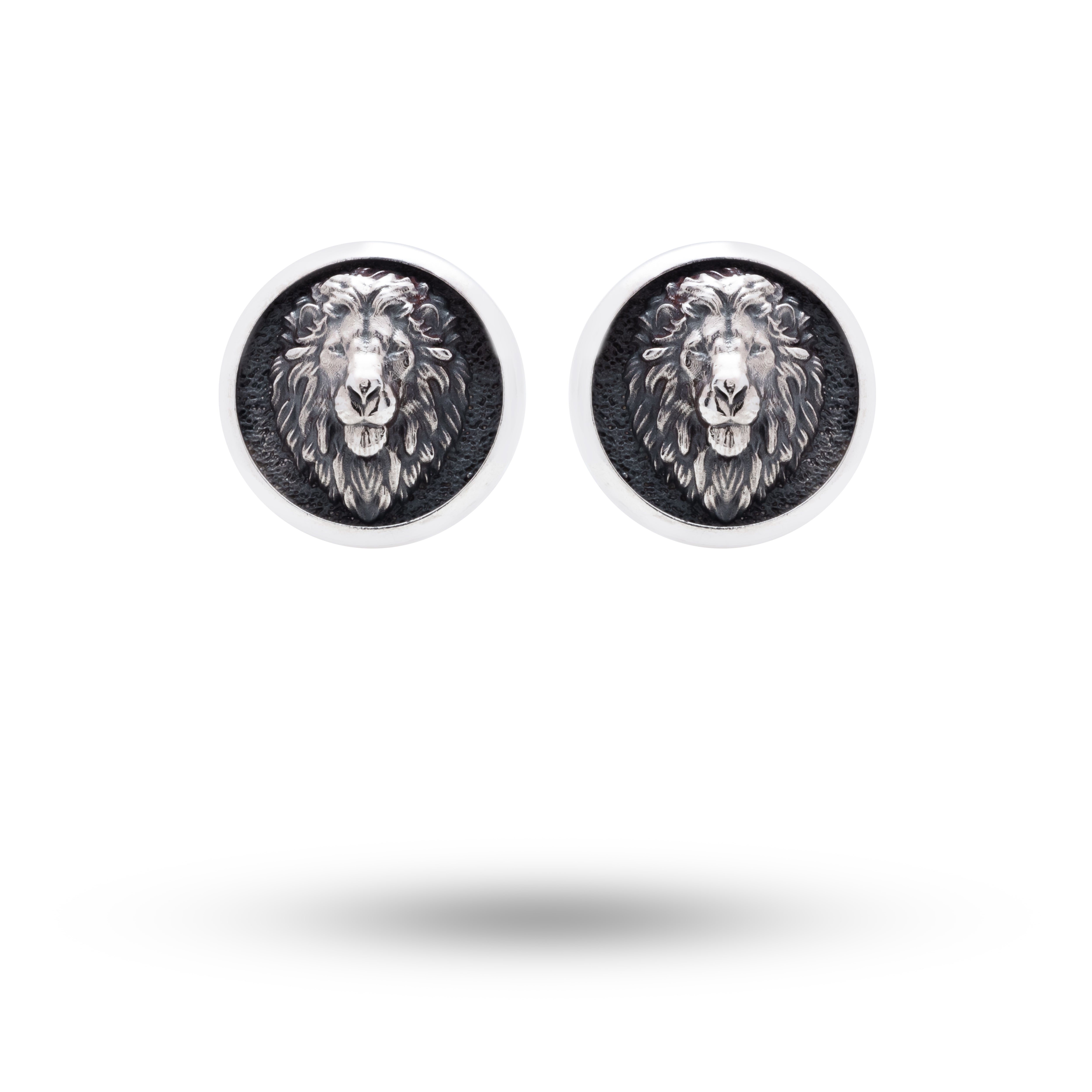 Sterling silver cufflinks featuring a calm lion design with oxidized finish, ideal for formal occasions.