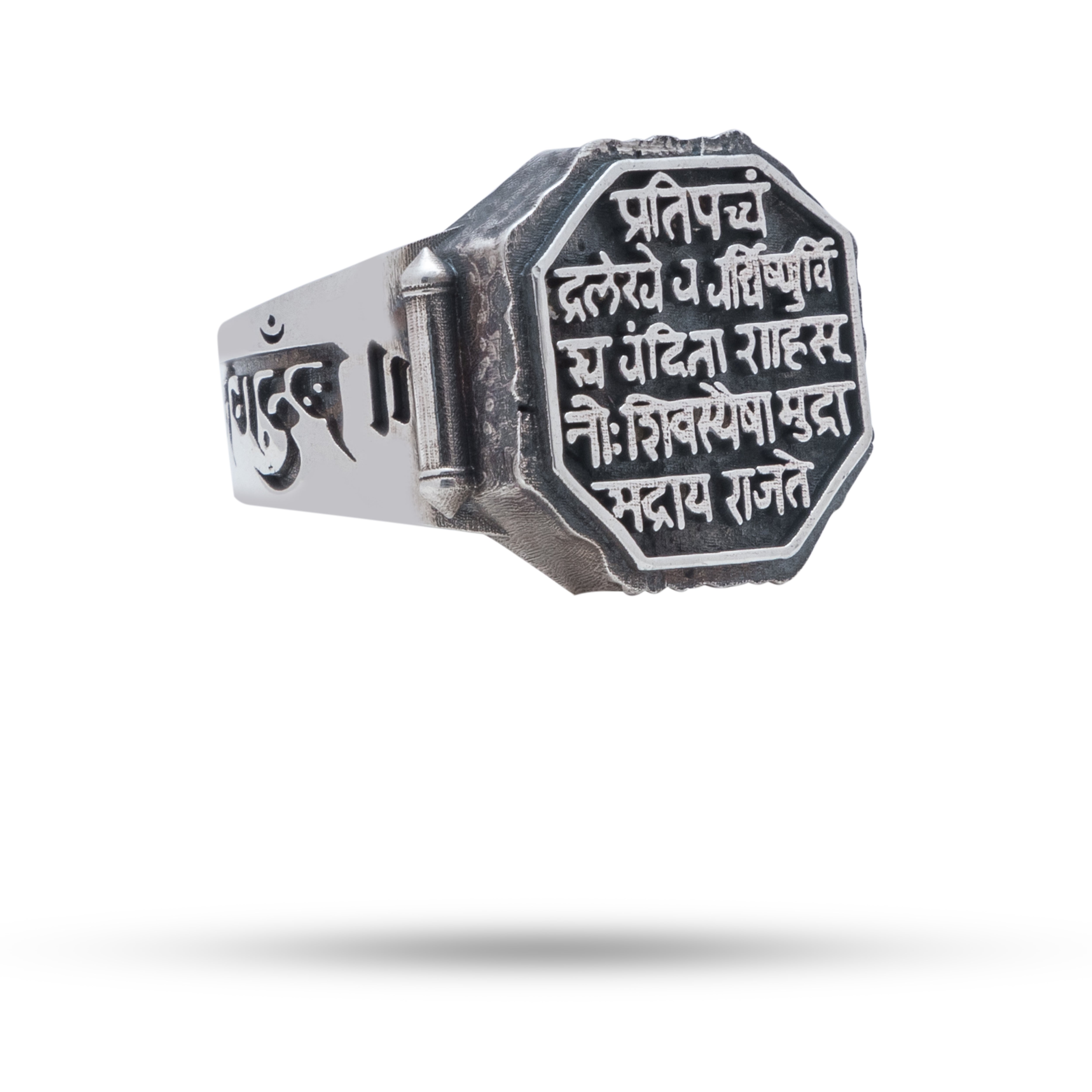 925 Sterling Silver Ring with Chhatrapati Shivaji Maharaj design, octagon shape, suitable for historical and traditional attire.