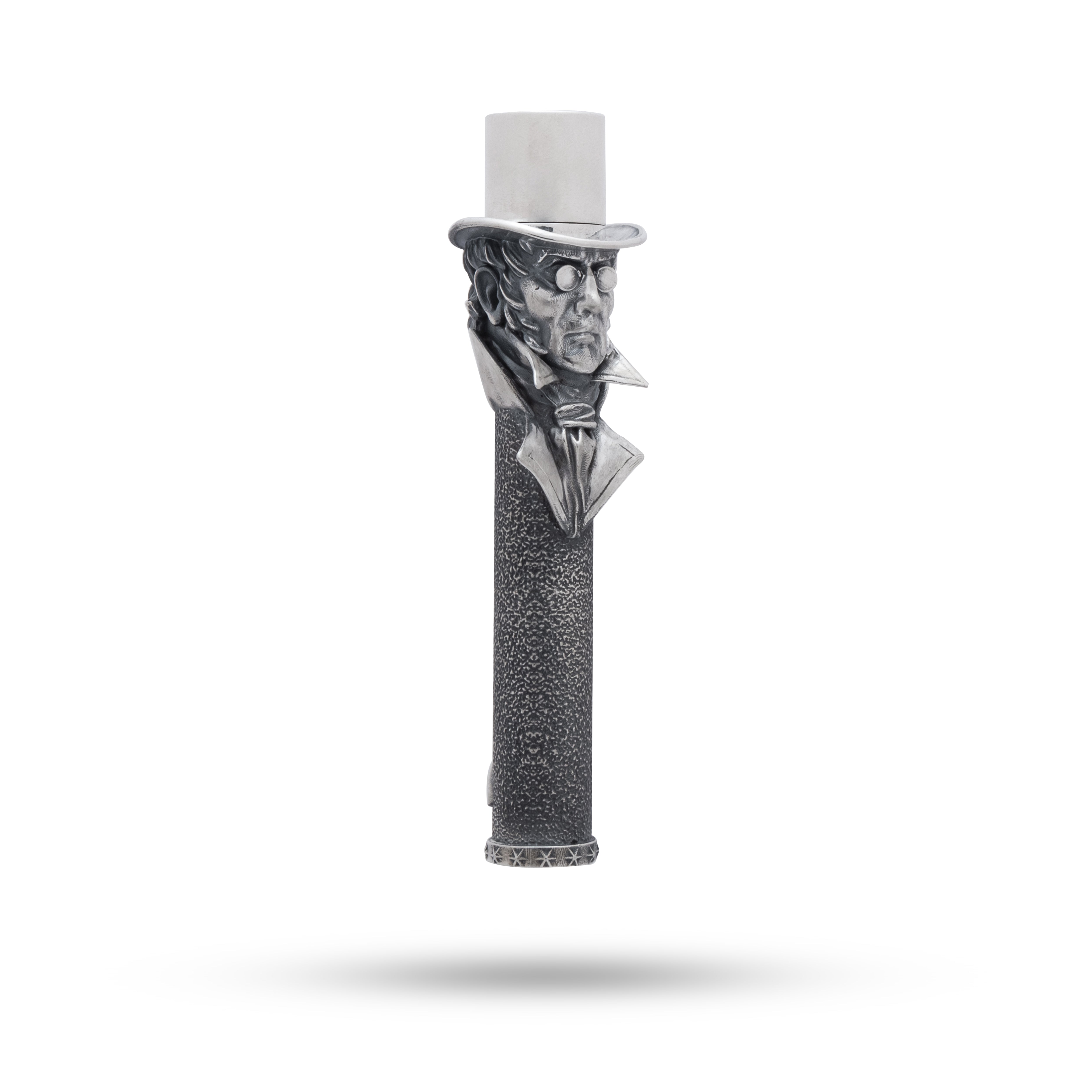 Gentleman 925 sterling silver lighter with oxidized finish and protective coating.