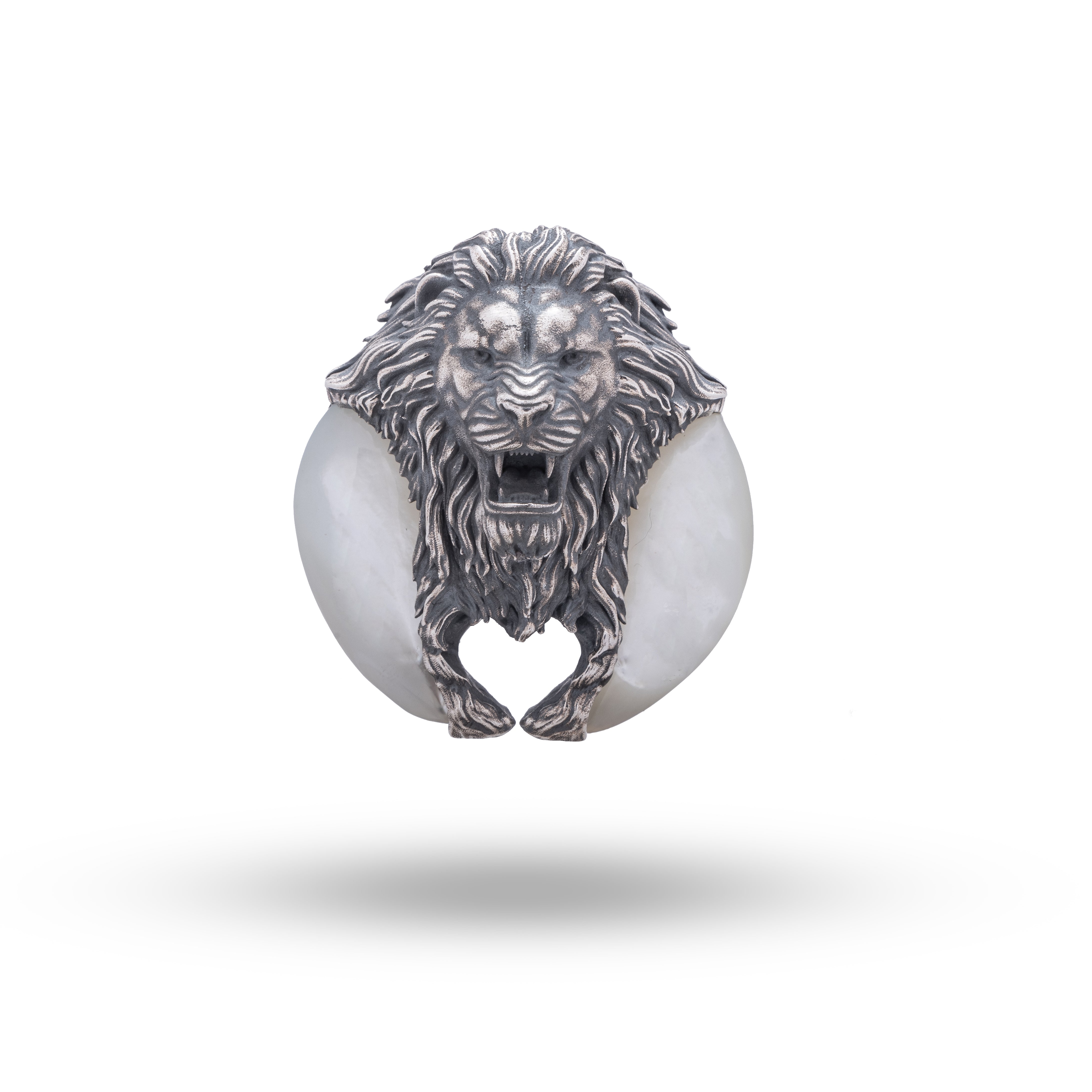 African Lion King Sterling Silver Brooch with Oxidized Silver Finish showcasing Mother of Pearl accents, by White Lion Jewels