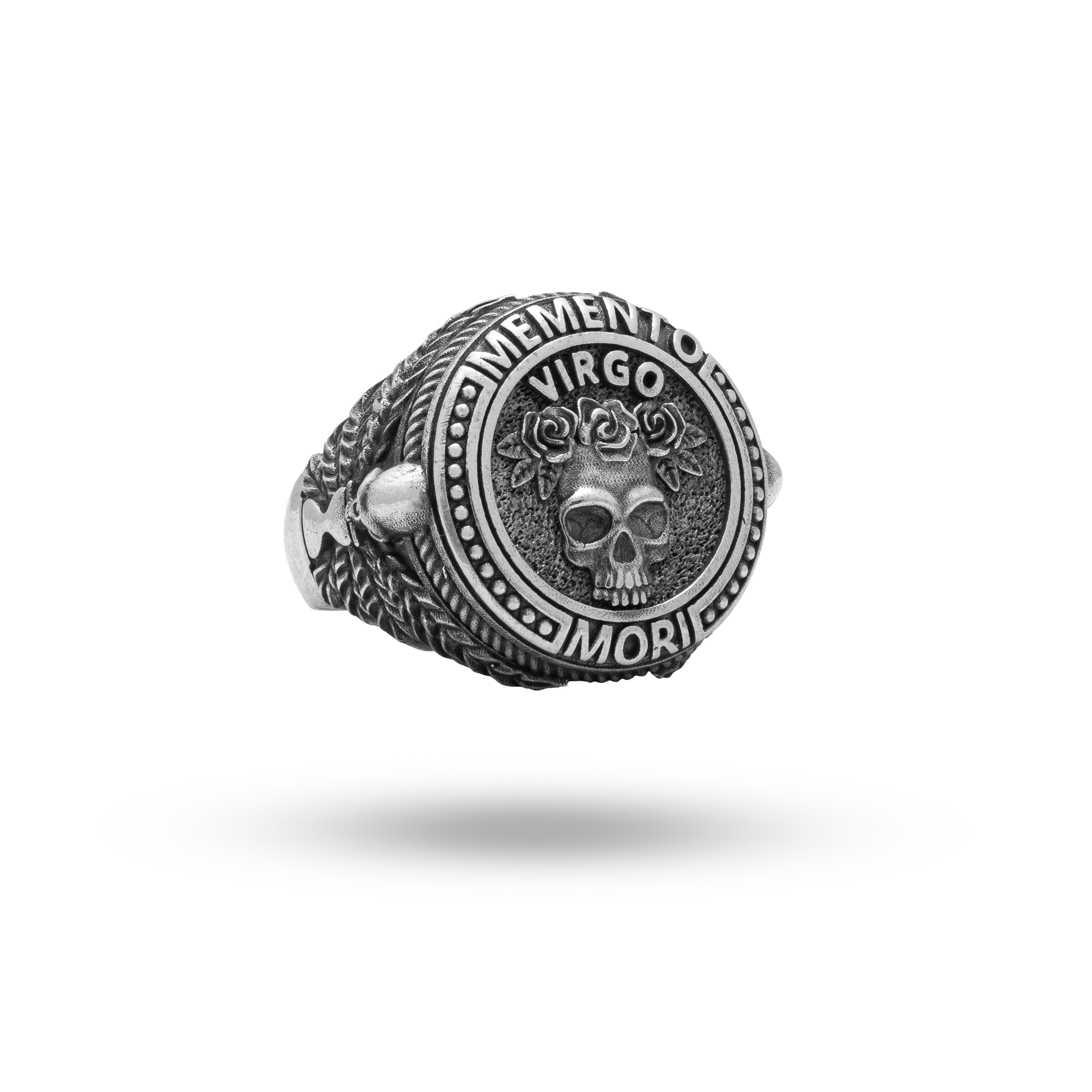 Sterling Silver Zodiac Skull Ring with Virgo Roses Design