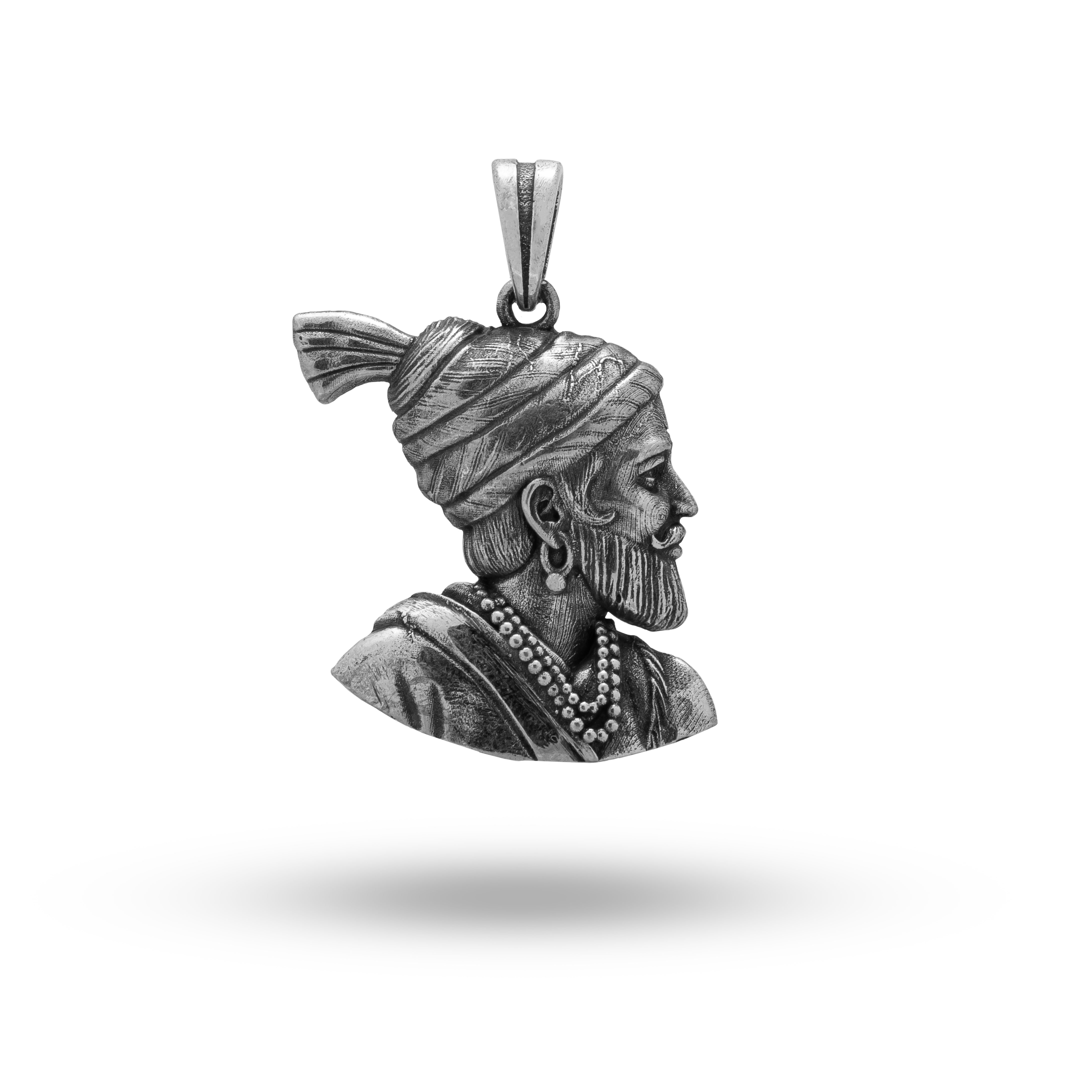 925 Sterling Silver Pendant featuring Chhatrapati Shivaji Maharaj, oxidized finish, for cultural events.