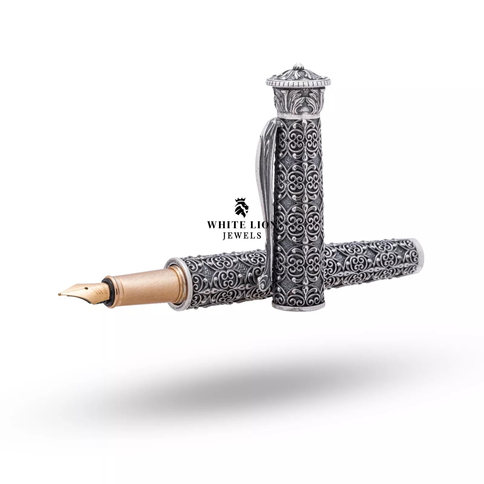 Luxury vintage style fountain pen made of oxidized 925 sterling silver, perfect for elegant writing.