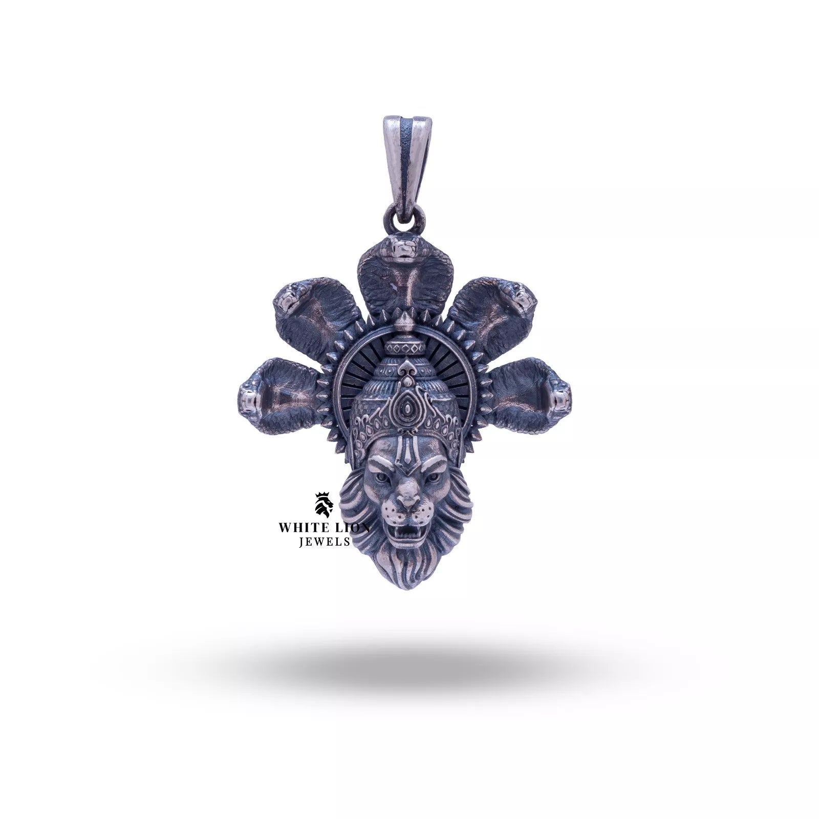 925 Sterling Silver God Narsimha Cobra Vishnu Avatar Pendant showcasing craftsmanship