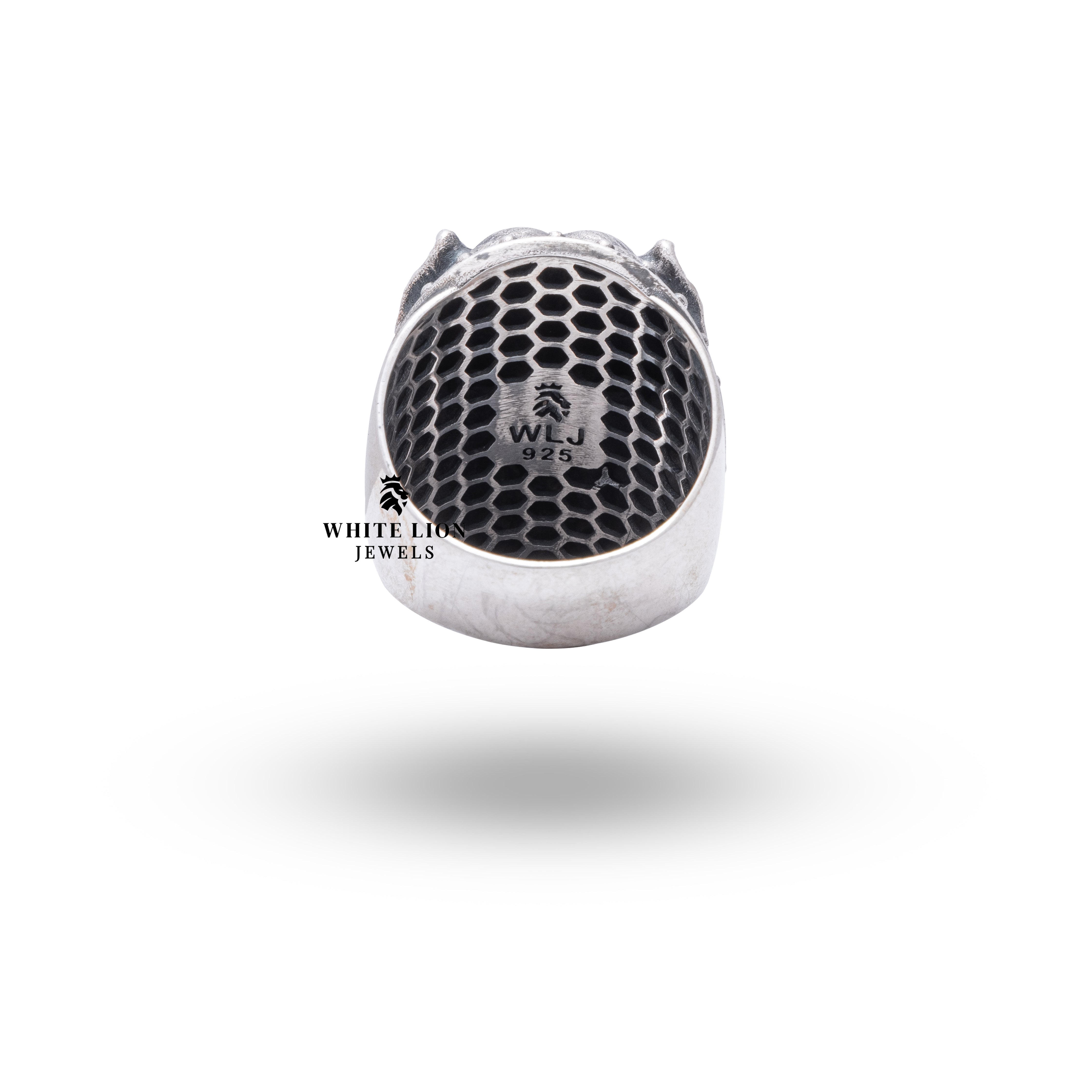Side view of American Pit Bull Dog 925 Sterling Silver Ring with oxidized finish