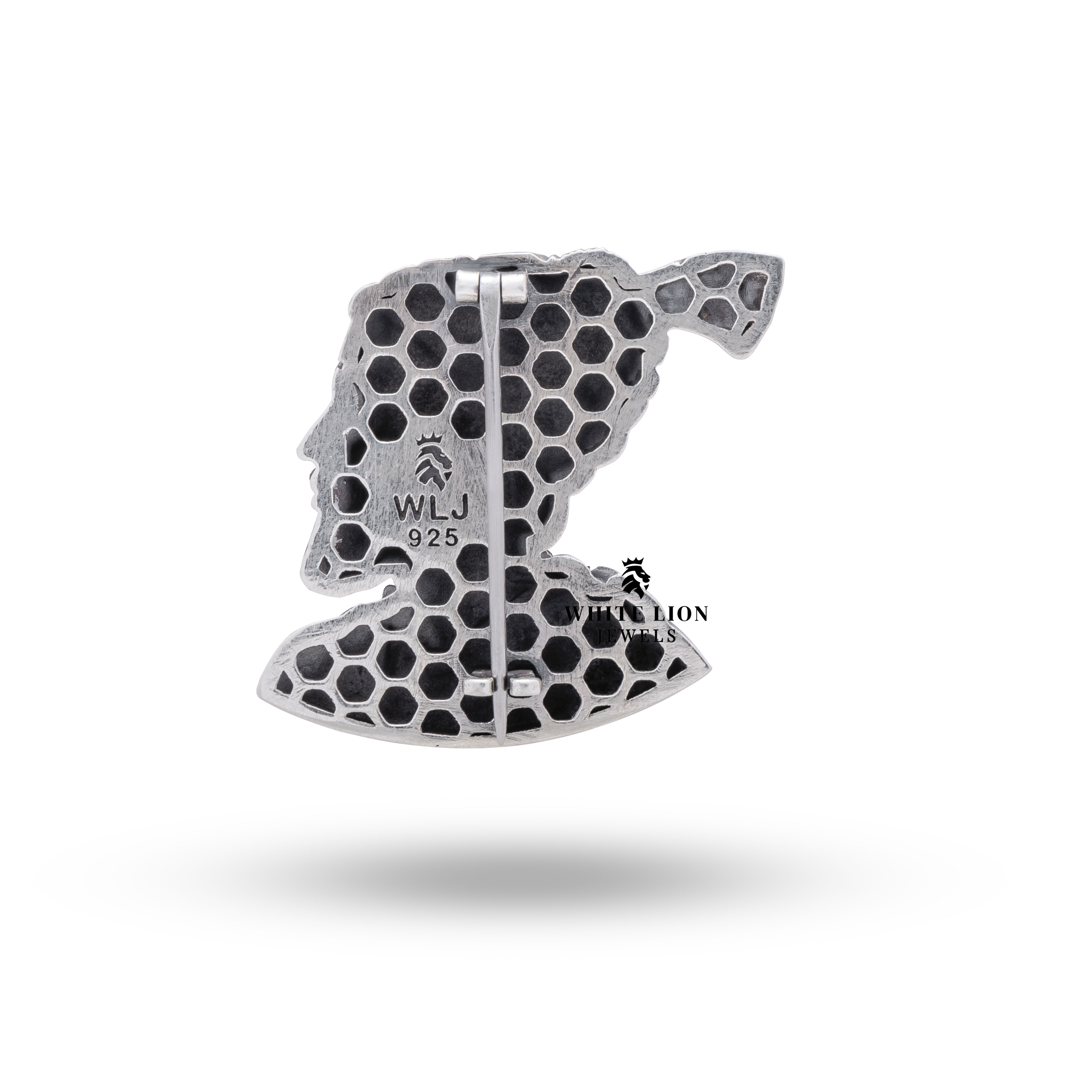 Chhatrapati Raje Shivaji Maharaj 925 Sterling Silver Brooch with oxidized finish by White Lion Jewels