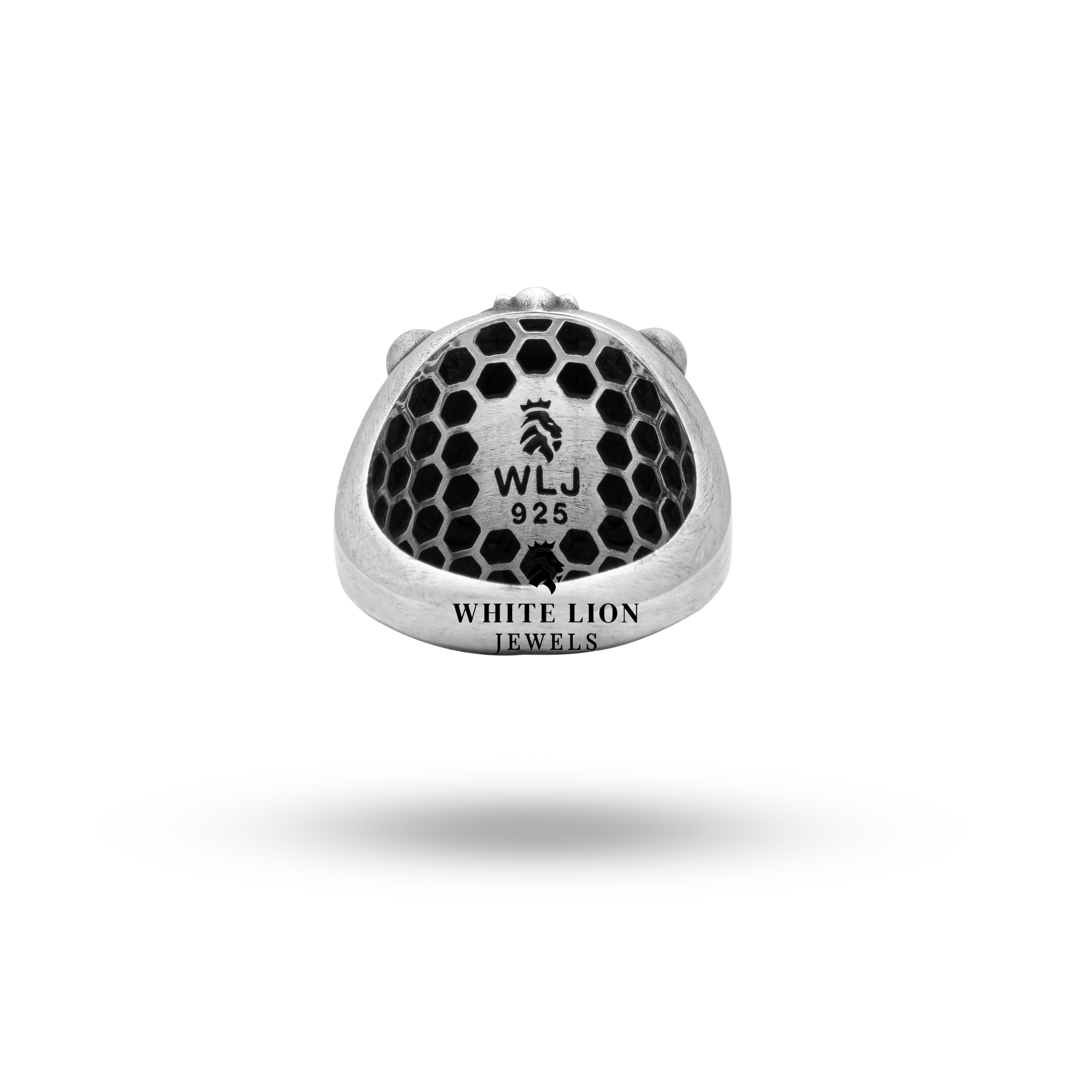 Antique Style African Lion 925 Sterling Silver Ring in oxidized finish front view, handcrafted with intricate details, luxury jewelry