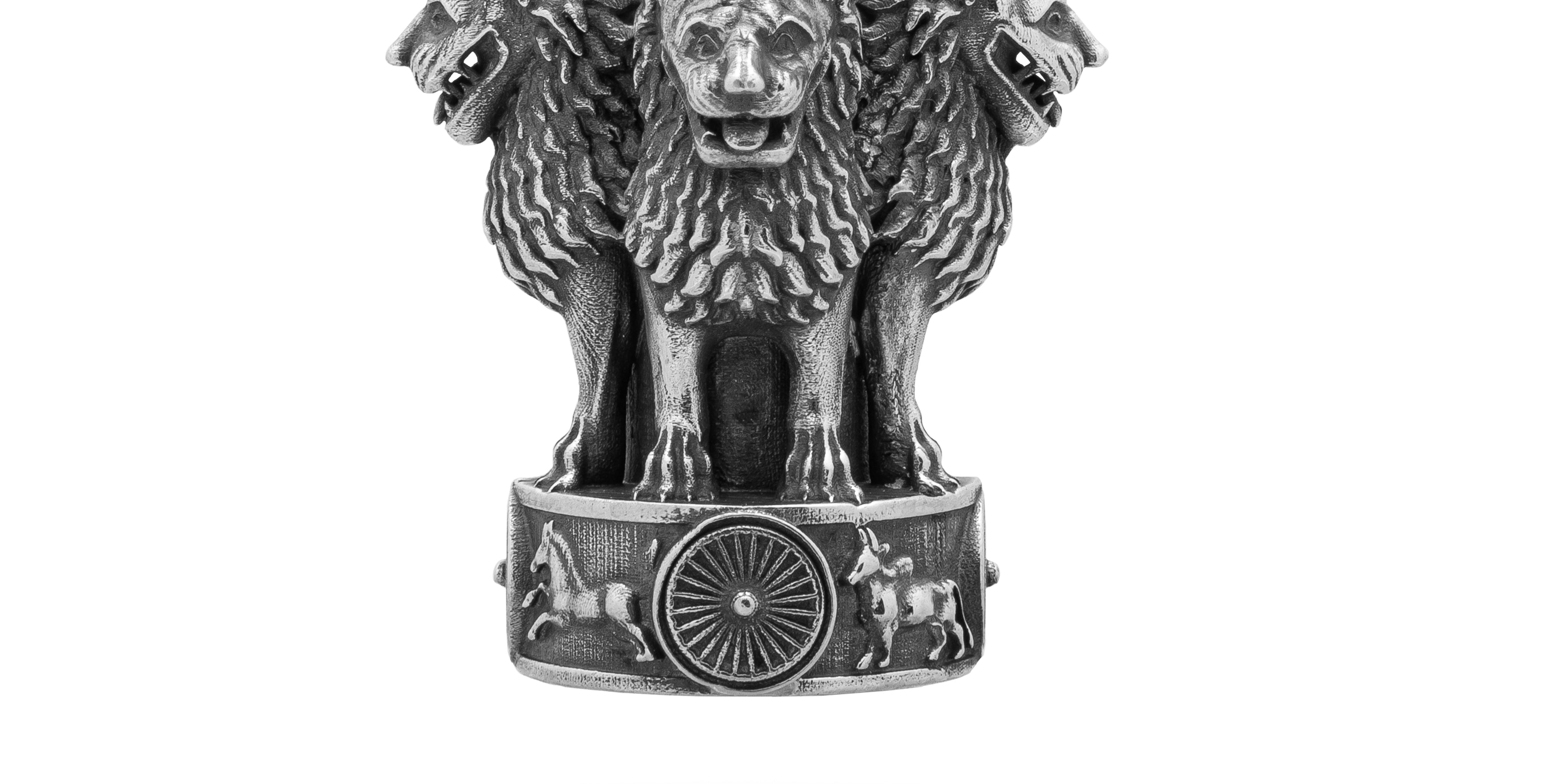 National Emblem Ashok Stambh Lion 925 Sterling Silver Brooch Pin