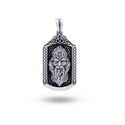Front view of Odin God Of Wisdom 925 Sterling Silver Pendant with intricate Norse design