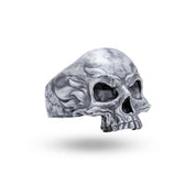 Sterling Silver ring featuring a Flames Skull design with oxidized finish, side view