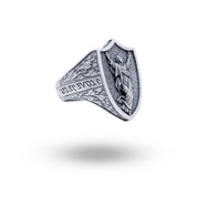 Front view of Jesus Lord Savior 925 Sterling Silver Ring showcasing oxidized silver finish.