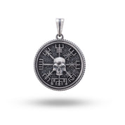 Front view of Vegvisir Viking Compass 925 Sterling Silver Pendant with intricate Nordic design
