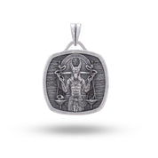 Front view of Anubis Scale Square Egyptian 925 Sterling Silver Pendant featuring oxidized silver finish.