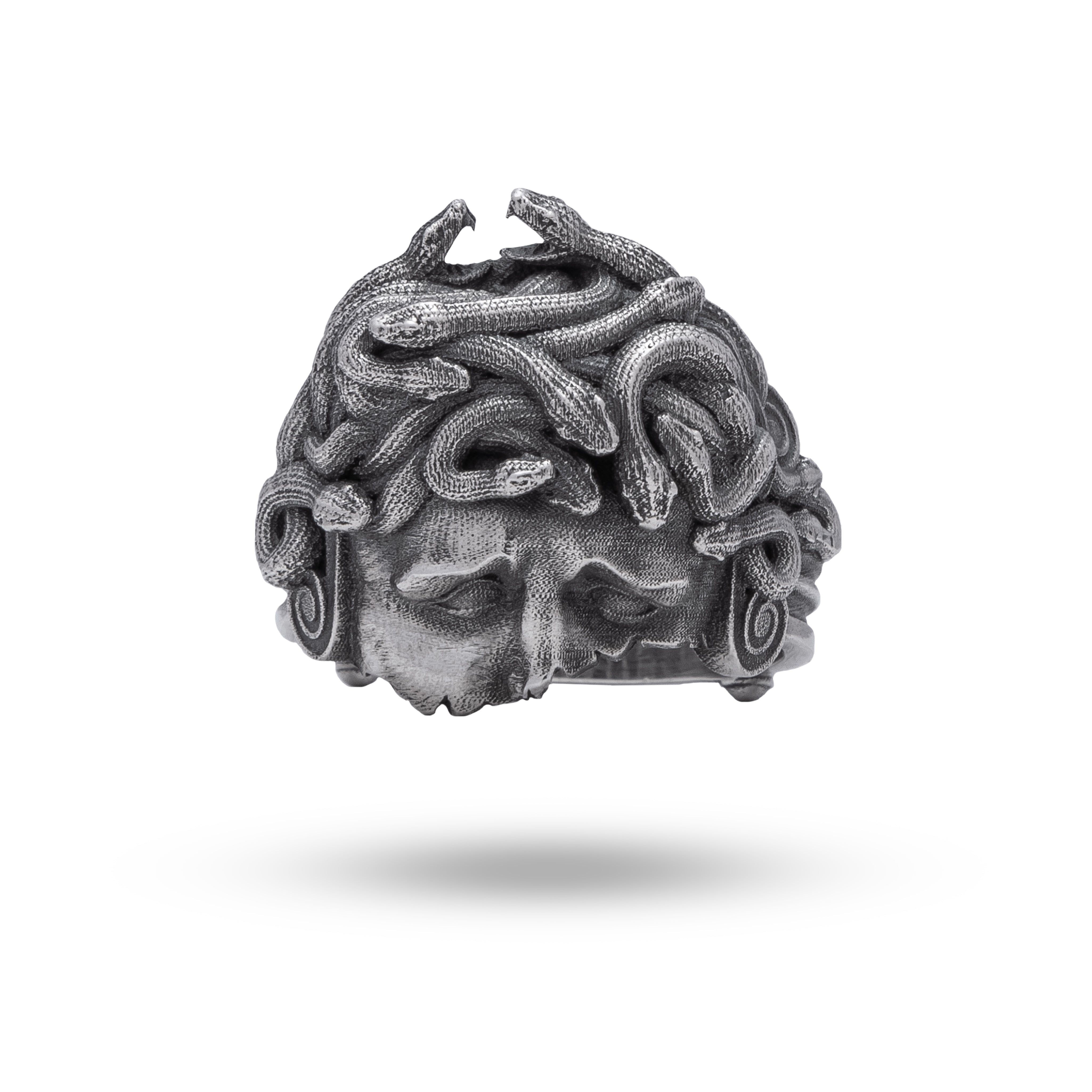 Greek Medusa Gorgon Snakes 925 Sterling Silver Ring showcasing intricate snake design in oxidized silver.