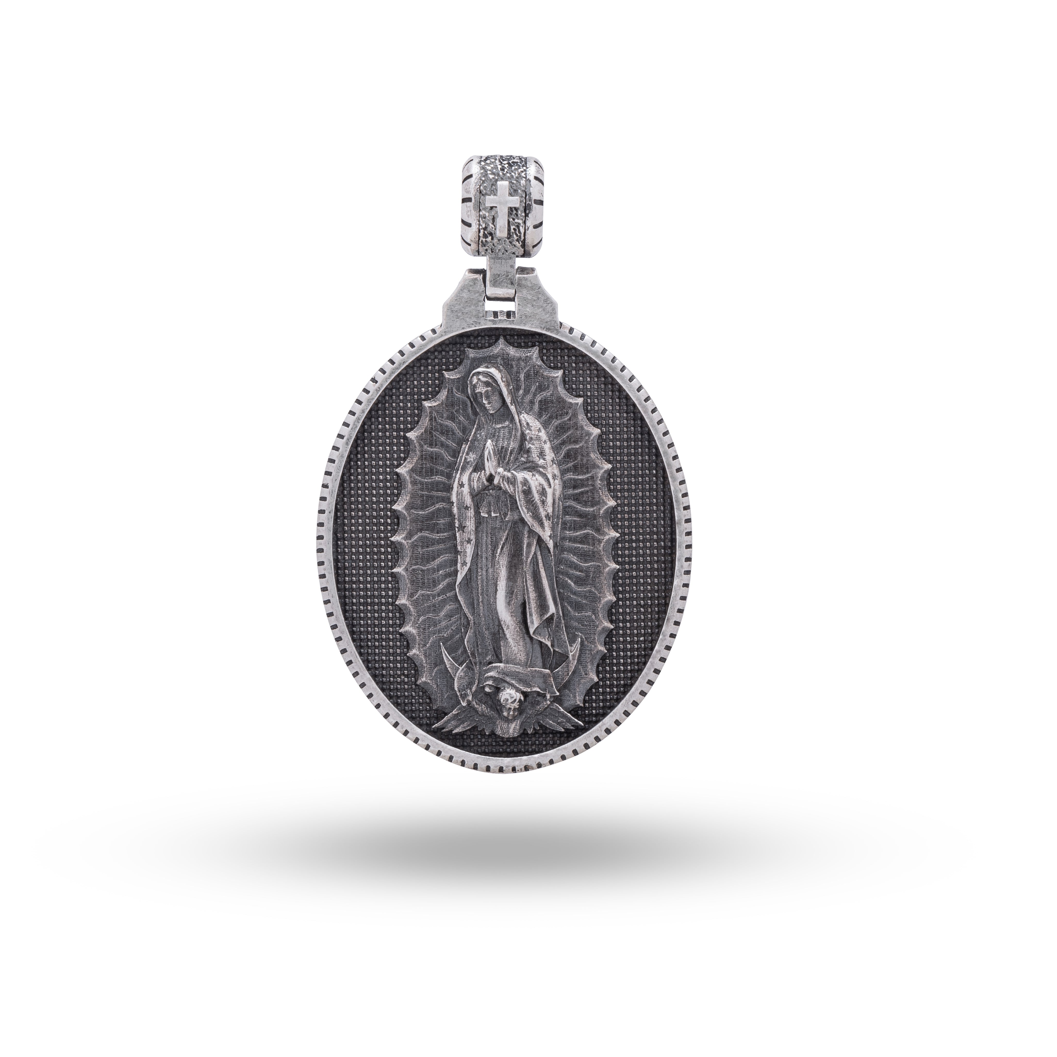 925 Sterling Silver Virgin Mother Mary Pendant with oxidized elegance