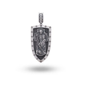Front view of St Michael Archangel Pendant 925 Sterling Silver with Oxidized finish