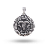 Front view of Memento Mori Aries Zodiac Sign 925 Sterling Silver Pendant showcasing intricate design.