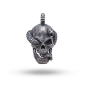 925 Sterling Silver Snakes Serpent Skull Pendant in oxidized finish
