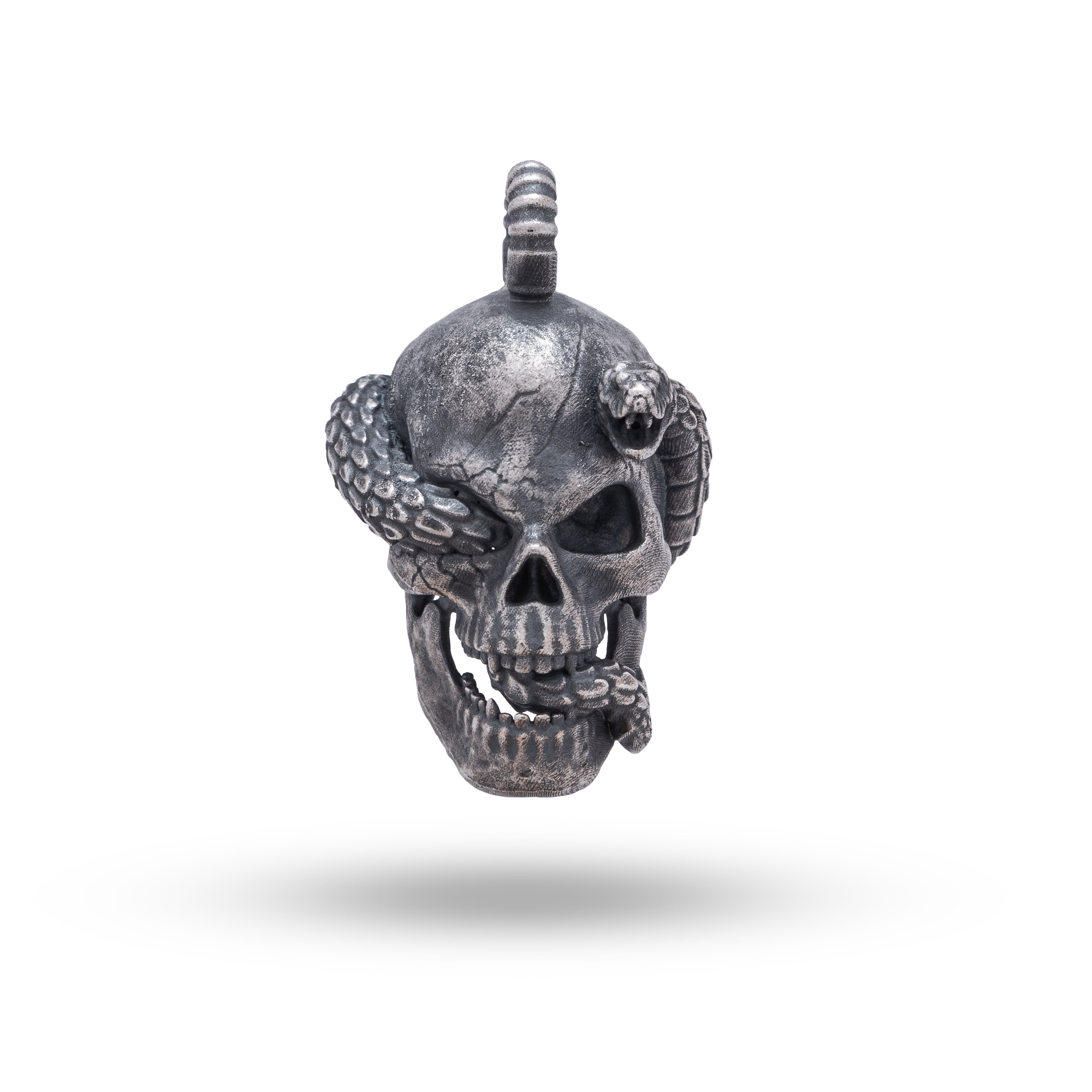925 Sterling Silver Snakes Serpent Skull Pendant in oxidized finish