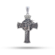 Front view of Jesus Cross 925 Sterling Silver Pendant with detailed craftsmanship in oxidized silver