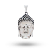 Front view of Gautam Buddha Head 925 Sterling Silver Pendant showcasing intricate details and oxidized finish.