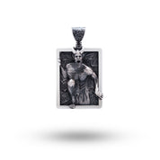 Horror 925 sterling silver pendant showing front view, oxidized finish, rectangular design