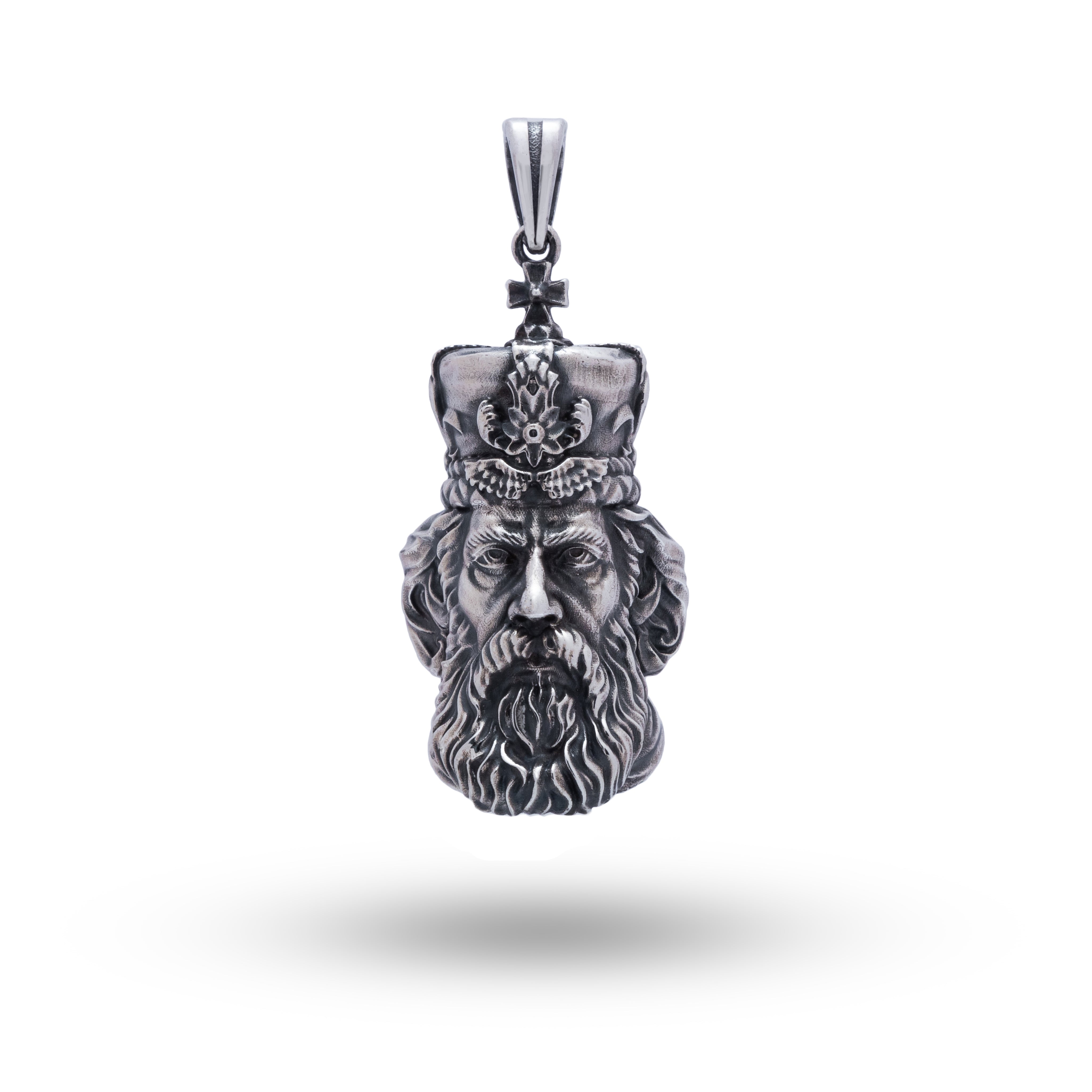 Front view of King 925 Sterling Silver Pendant with oxidized finish by White Lion Jewels
