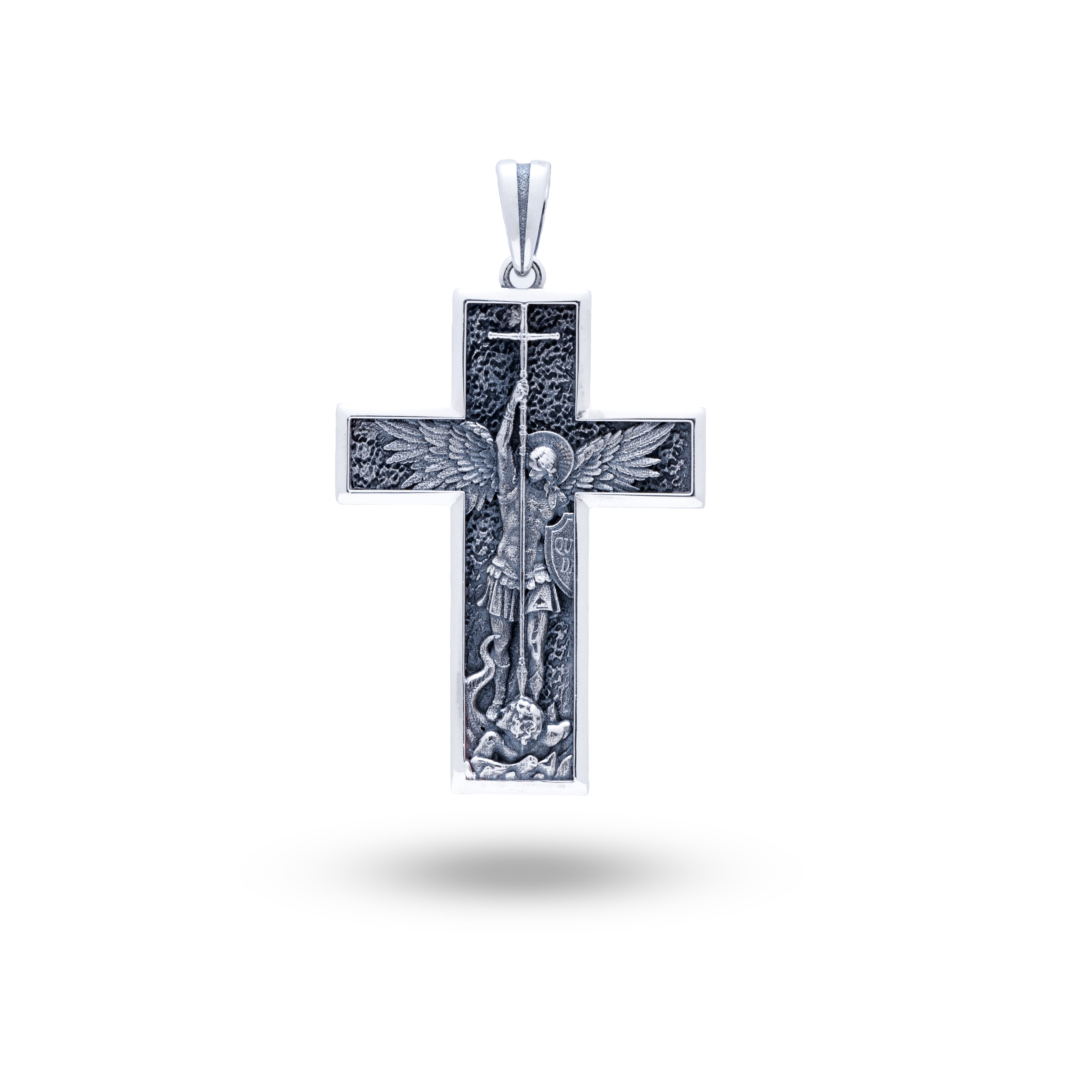 925 Sterling Silver St Michael Christ Cross Pendant with Oxidized Finish by White Lion Jewels