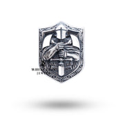 Side profile of Knight 925 Sterling Silver Ring highlighting intricate design and smooth silver finish.