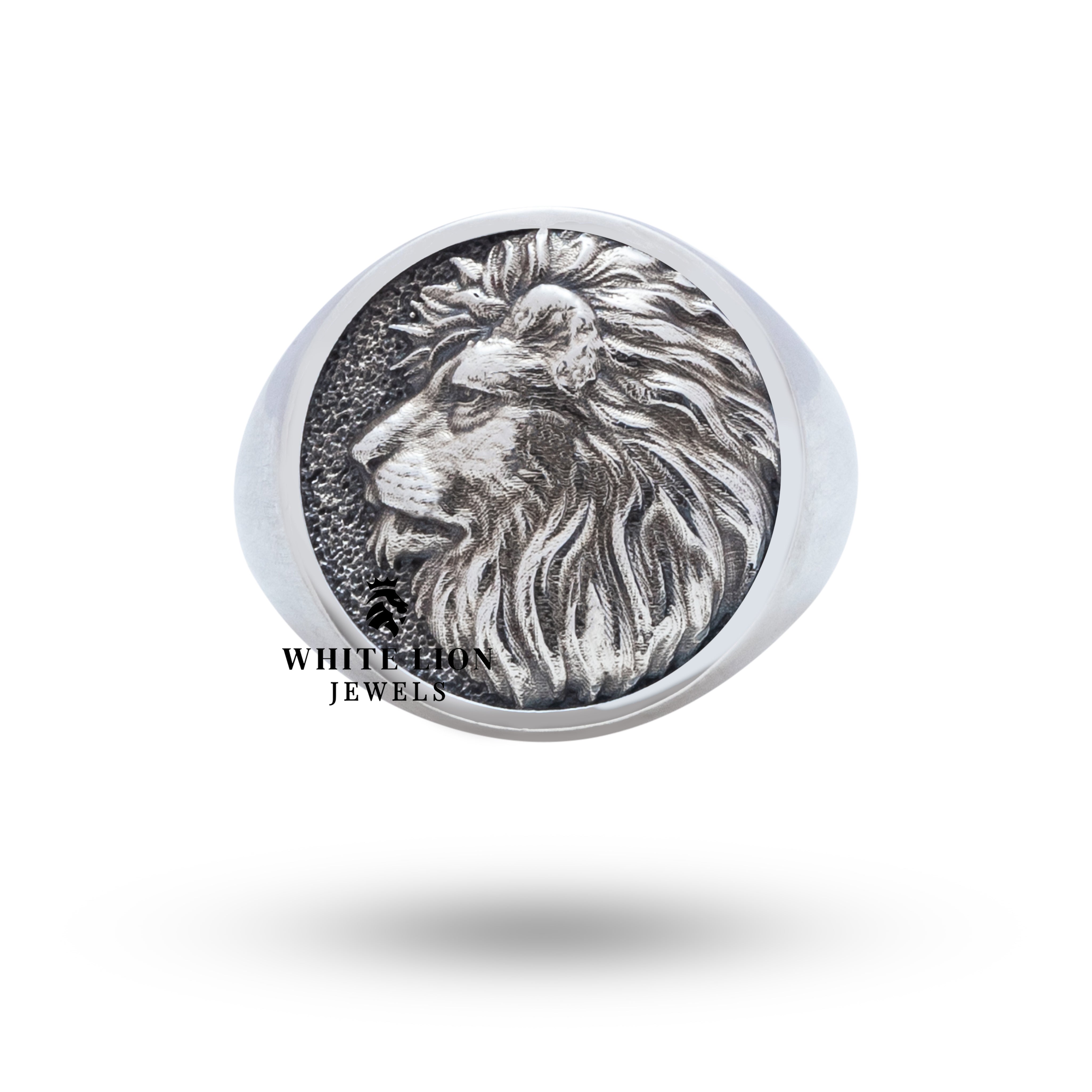 Closeup of African Lion King 925 Silver Ring emphasizing the intricate crafting and oxidized finish.