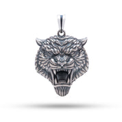 Tiger Jungle Animal 925 Sterling Silver Pendant showing intricate design and oxidized finish
