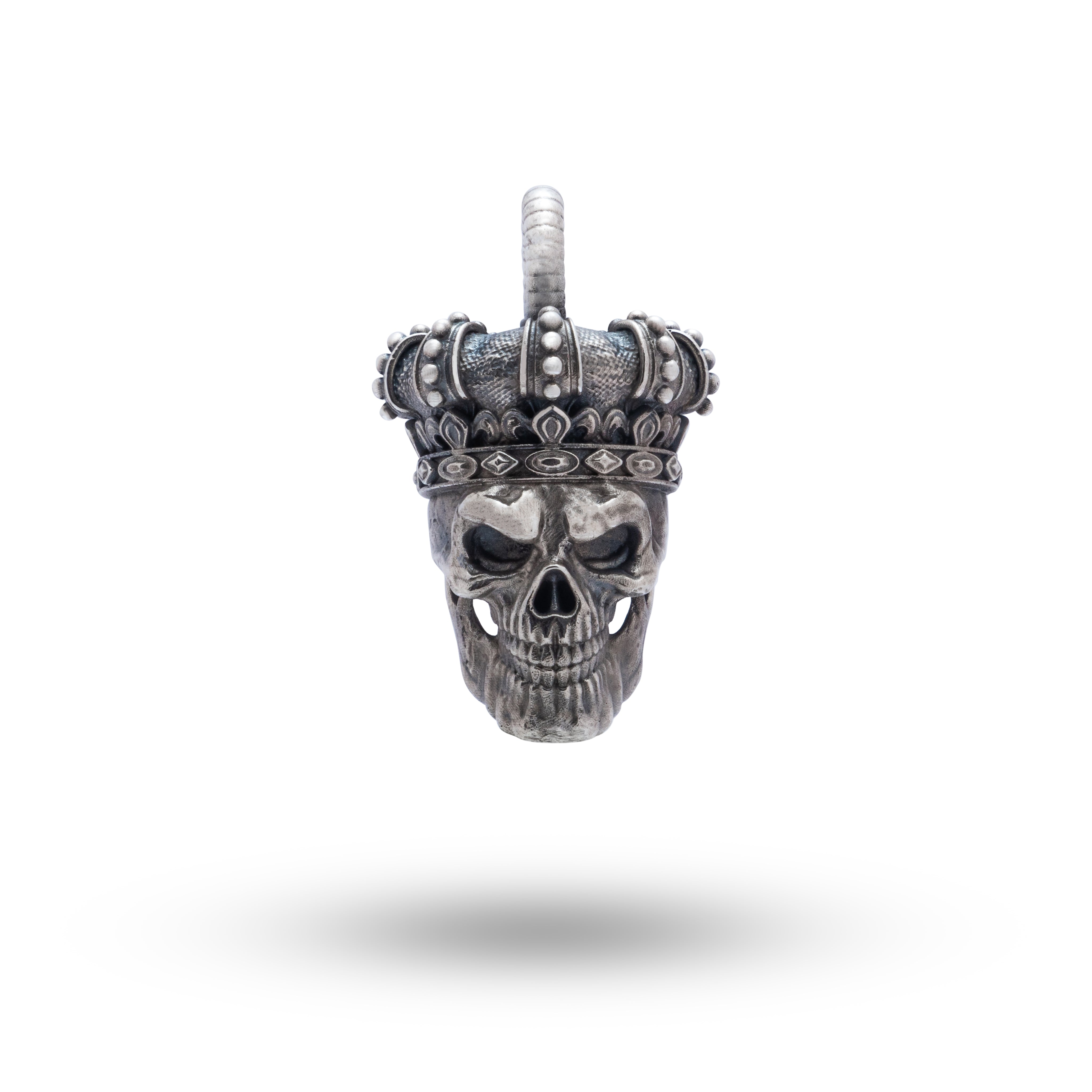 925 Sterling Silver Pendant with King Crown Skull Design, Oxidized Finish