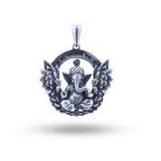 Front view of Ganesha Atharva Wings 925 Sterling Silver Pendant by White Lion Jewels showcasing oxidized finish and detailed craftsmanship.