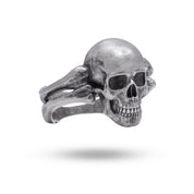 Front view of Bone Skull 925 sterling silver ring with oxidized finish