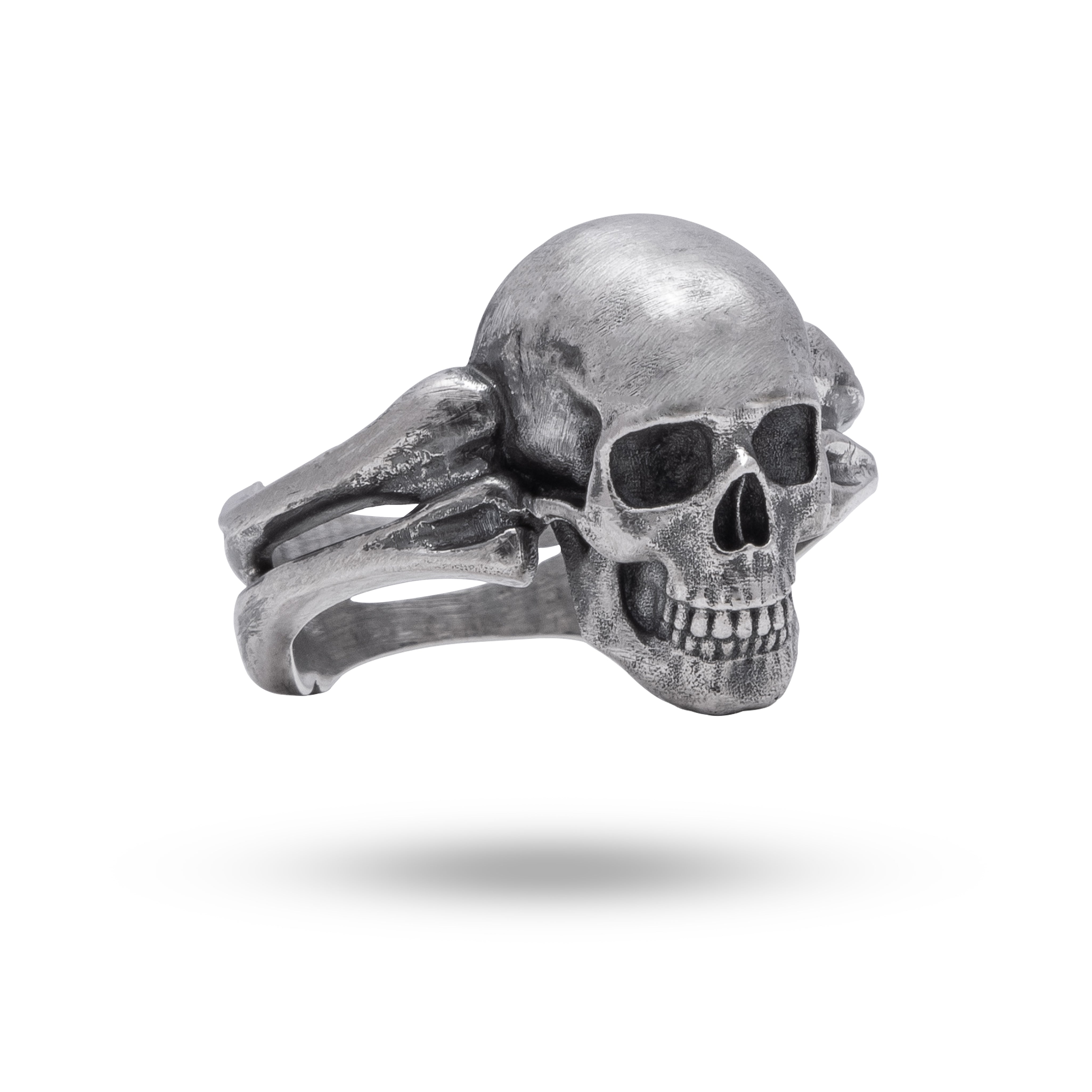 Front view of Bone Skull 925 sterling silver ring with oxidized finish