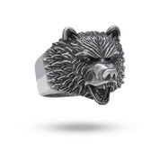 Sterling 925 Silver Roaring Viking Bear Ring with oxidized finish for bold accessory