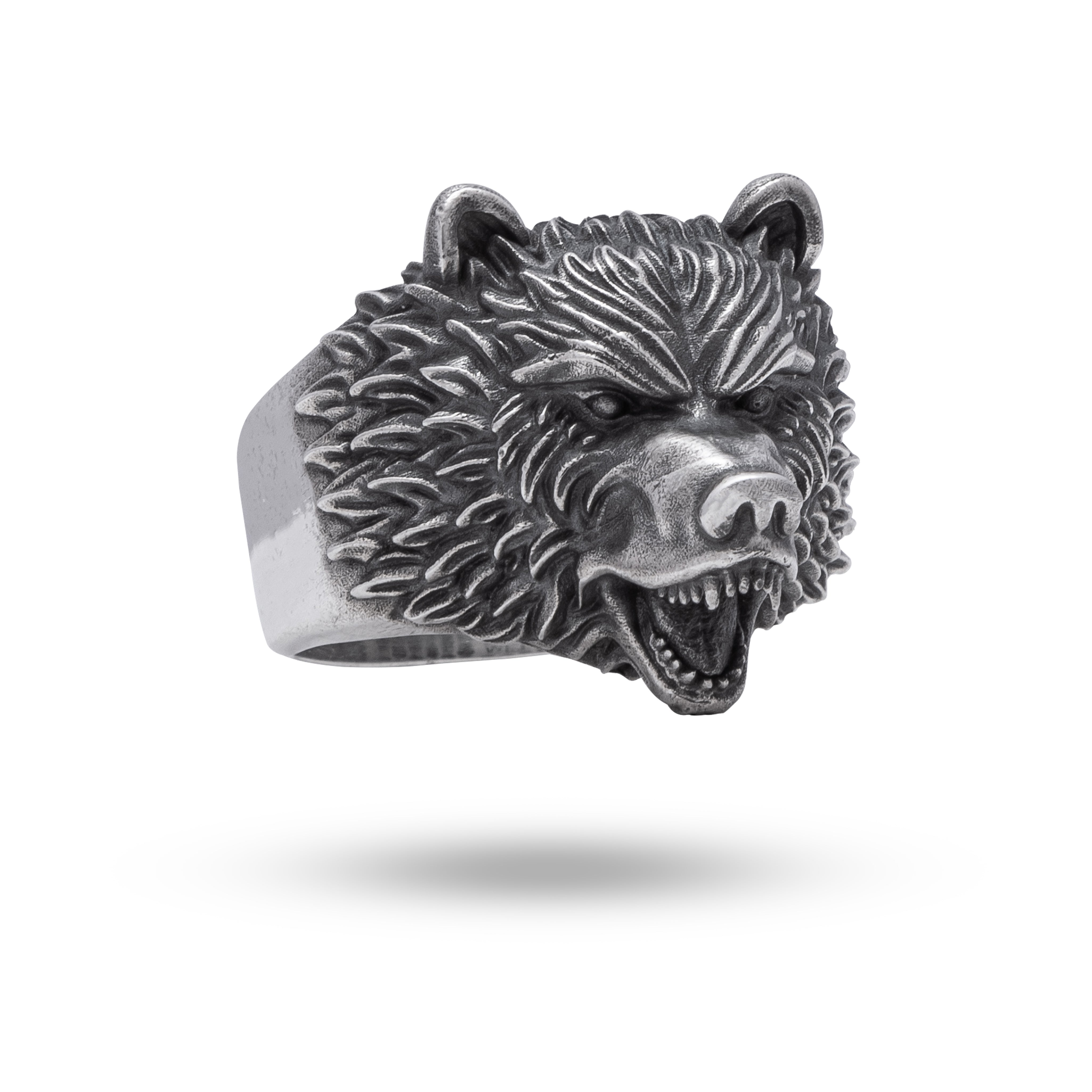 Sterling 925 Silver Roaring Viking Bear Ring with oxidized finish for bold accessory