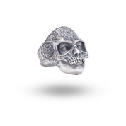 Front view of Retro Mandala Gothic Flower Skull Ring in 925 Sterling Silver
