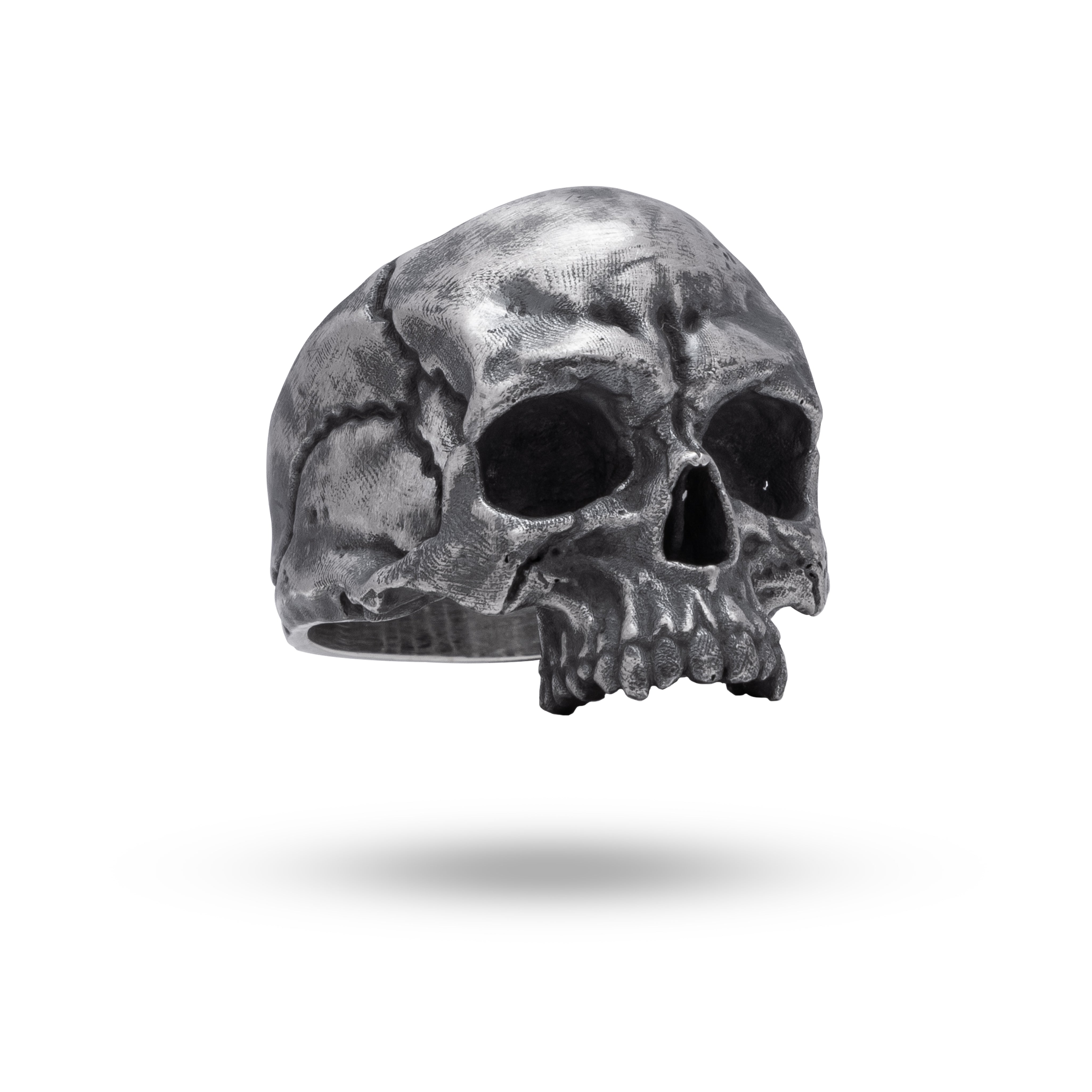 Front view of Half Jaw Gothic Skull Ring 925 Sterling Silver with oxidized finish
