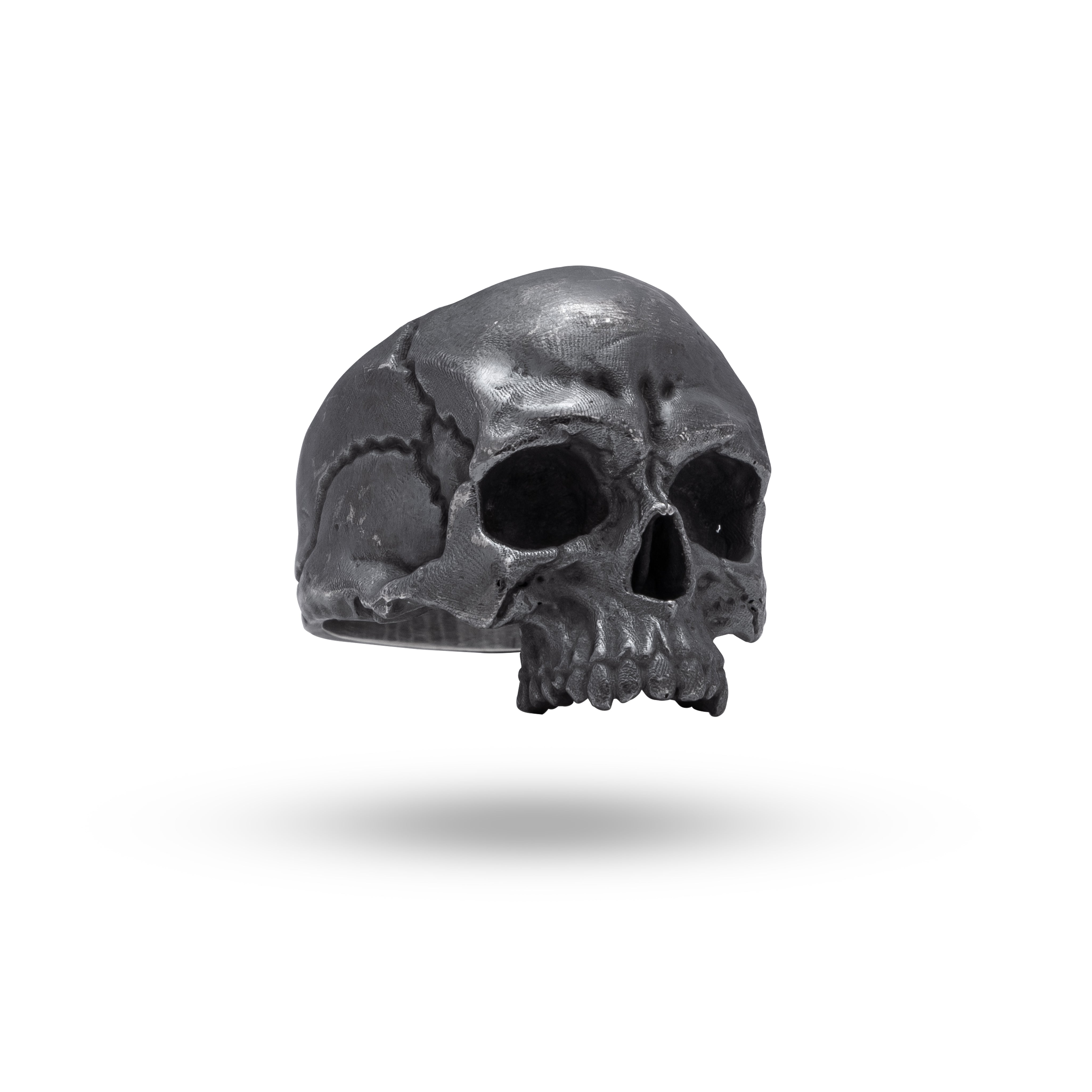 Sterling silver ring with an oxidized skull design, edgy and bold