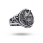 Fox Head Sterling Silver Ring with intricate design - main view.