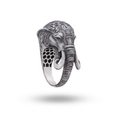 Side view of Giant Decorative Elephant Jungle Animal 925 Sterling Silver Ring showing intricate elephant head design and oxidized silver finish.