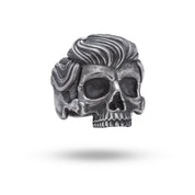 Sterling silver gentleman mustached half jaw gothic skull ring with oxidized finish