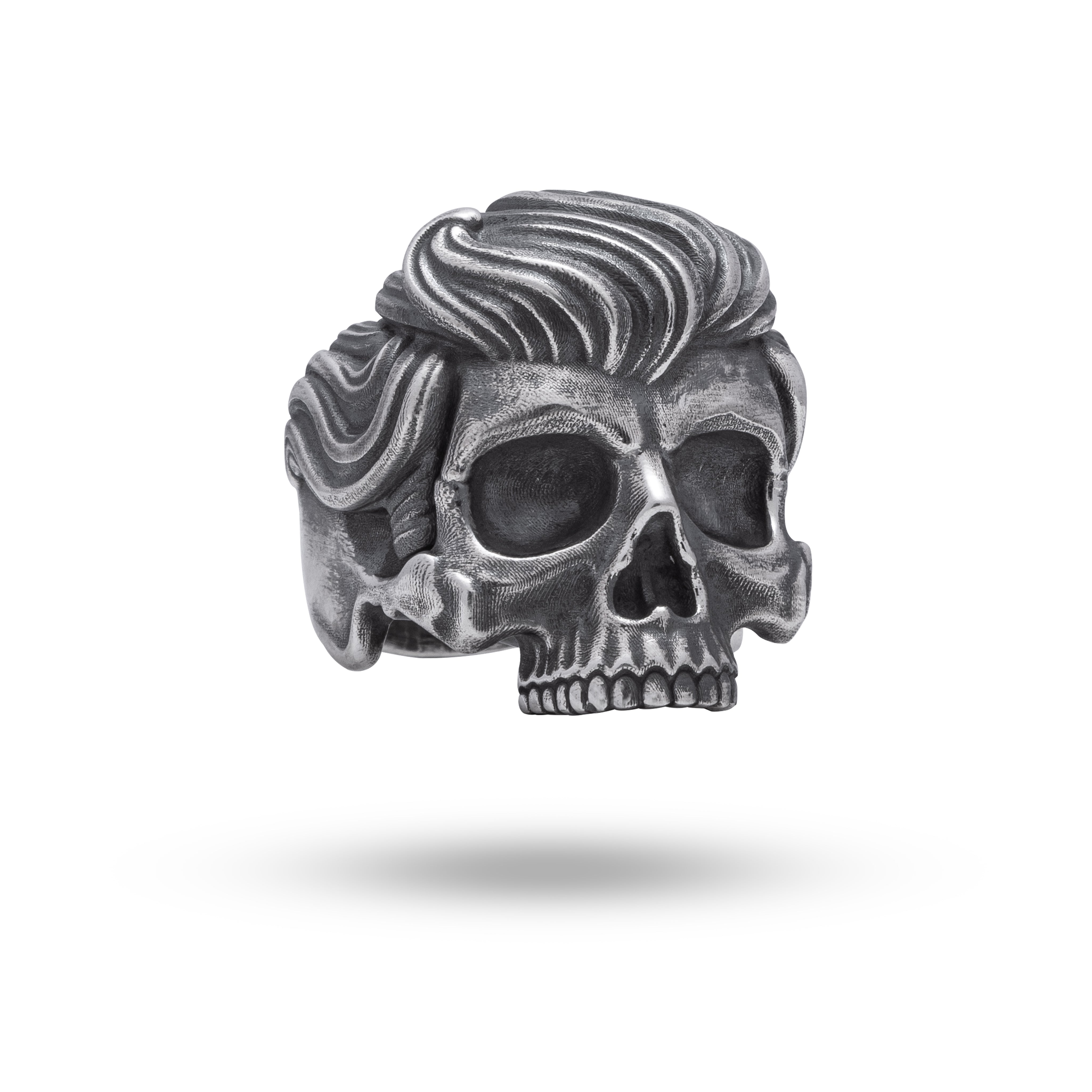 Sterling silver gentleman mustached half jaw gothic skull ring with oxidized finish