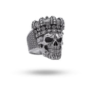 Front view of King Emperor Monarch Gothic Skull Crown 925 Sterling Silver Ring showcasing skull and crown design.