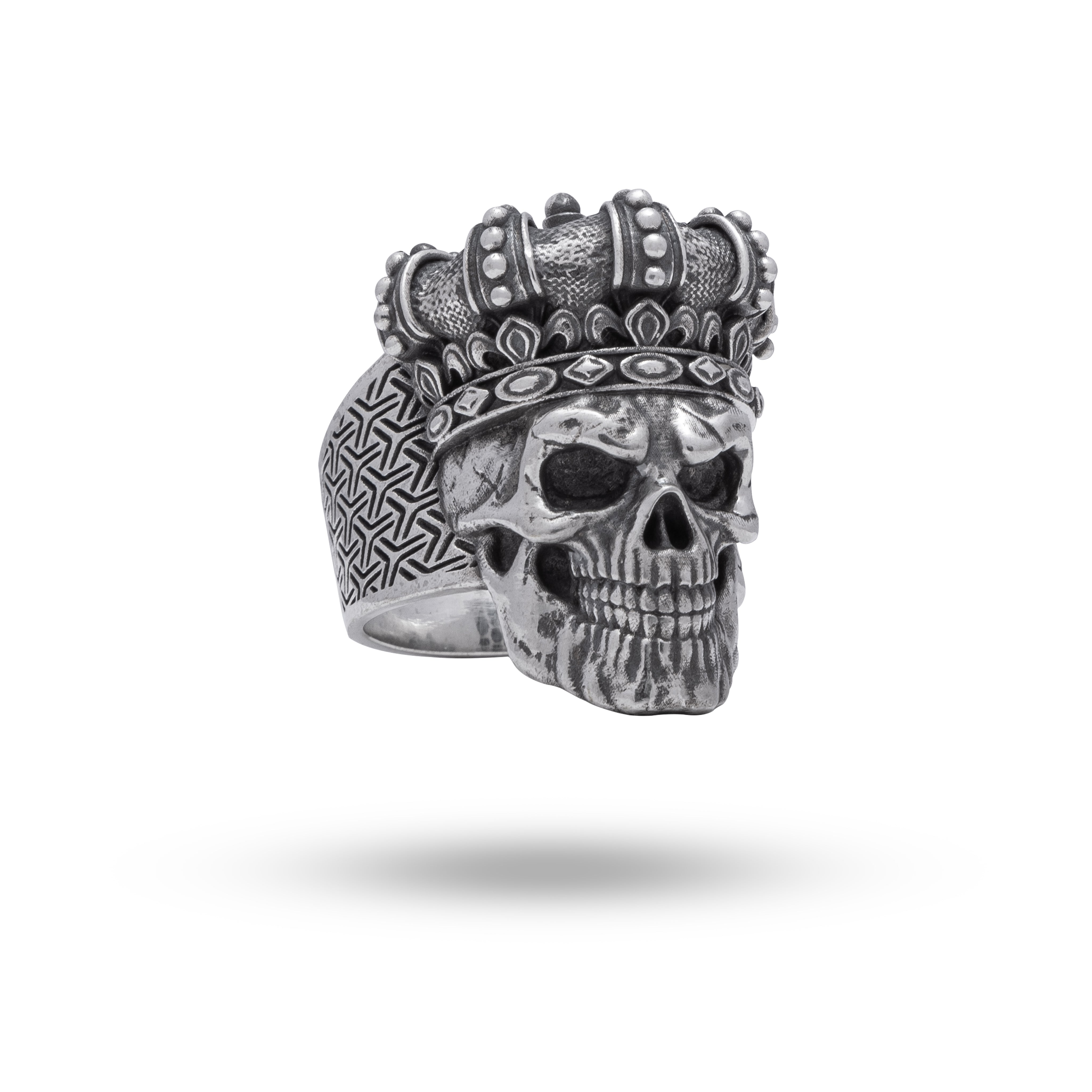 Front view of King Emperor Monarch Gothic Skull Crown 925 Sterling Silver Ring showcasing skull and crown design.