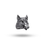 Front view of Wild Boar Pig 925 Sterling Silver ring with oxidized silver finish.